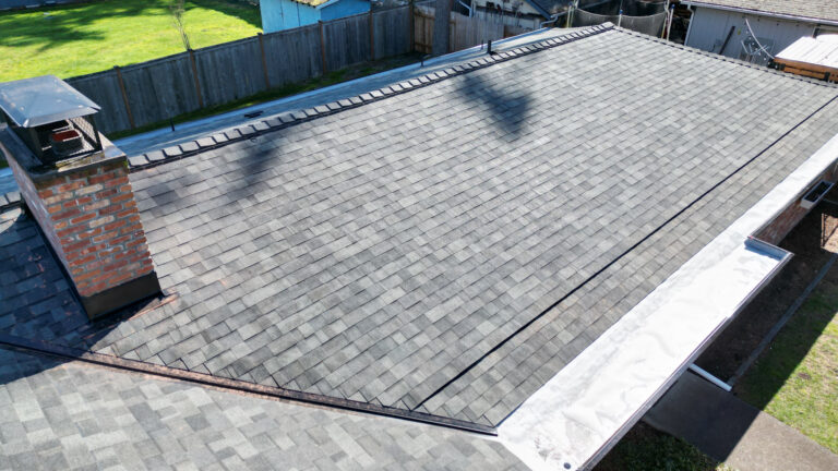 Close up view of New Composite Asphalt Shingles Roof in Covington, Washington