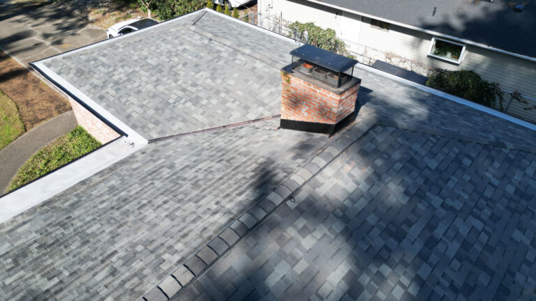 Close up view of New Composite Asphalt Shingles Roof in Covington, Washington