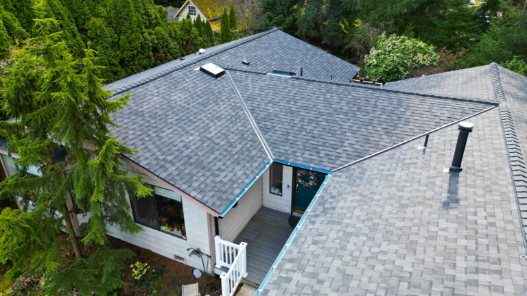 Close up Front view of New Composite Asphalt Shingles Roof in Kent, Washington