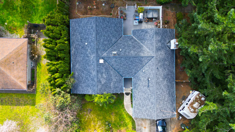 Overhead view of New Composite Asphalt Shingles Roof in Kent, Washington