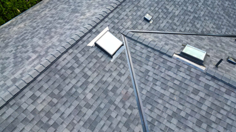 Close up view of Skylights on a New Composite Asphalt Shingles Roof in Kent, Washington