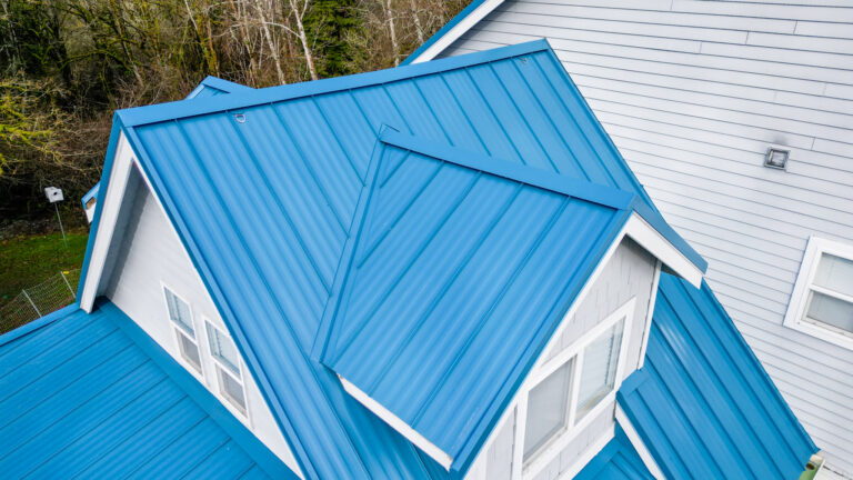 Close Up View from an Angle of a New Metal Roof in Duvall, Washington