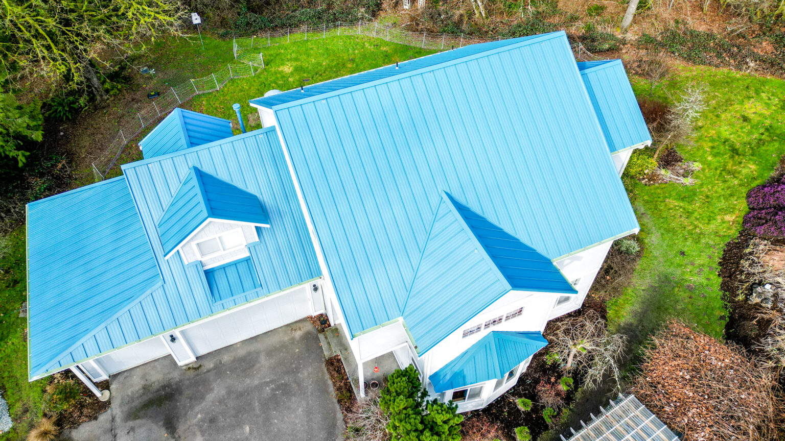 Close Up View from an Angle of a New Metal Roof in Duvall, Washington