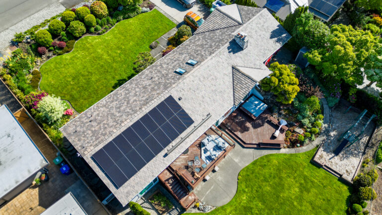 Overhead View of Home with Synthetic Shake Roof in Three Tree Point, Washington