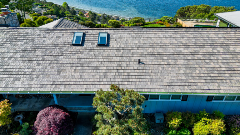 Close up View of Home with Synthetic Shake Roof in Three Tree Point, Washington