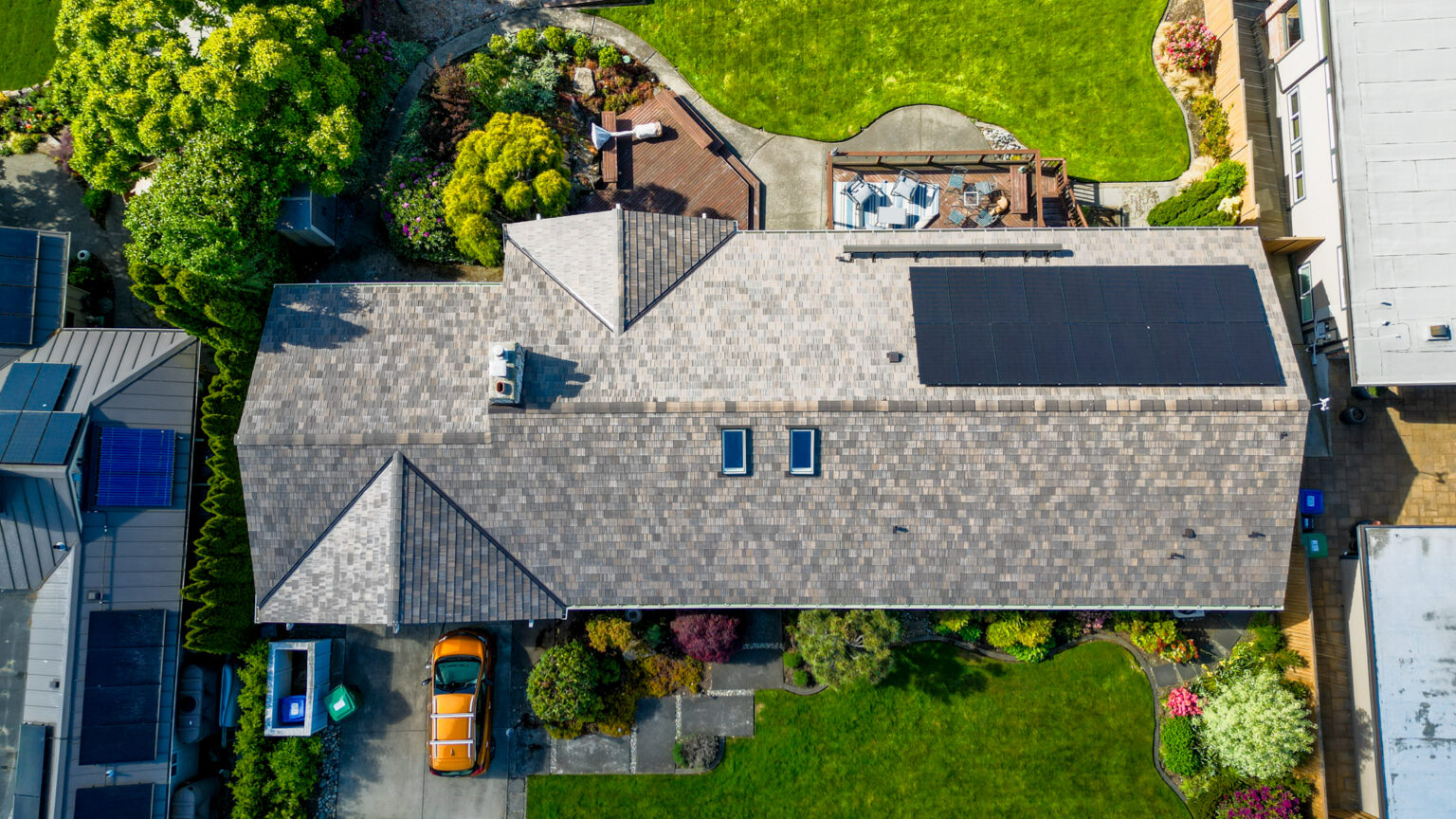 Overhead View of Home with Synthetic Shake Roof in Three Tree Point, Washington