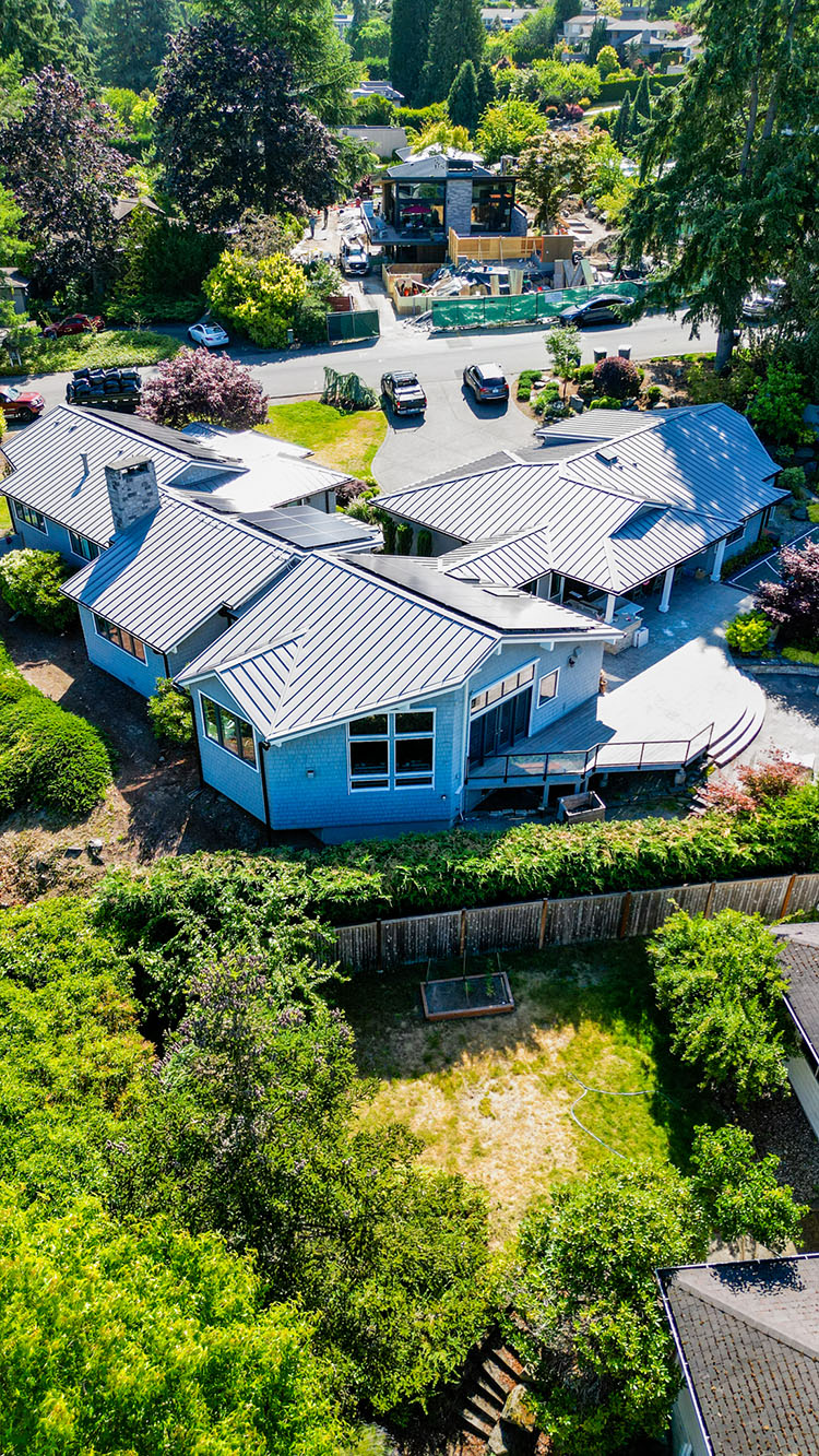 View from above the home of the beautiful Nu-Ray Metal Roof in Clyde Hill, Washington.