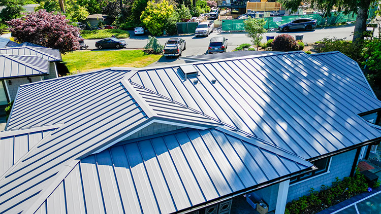 Closeup view of the roof of the Beautiful Nu-Ray Metal Roof in Clyde Hill, Washington.