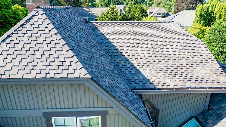 Close up view of roof valley for Cedar Conversion to Asphalt Shingle Roof in Bellevue, Washington