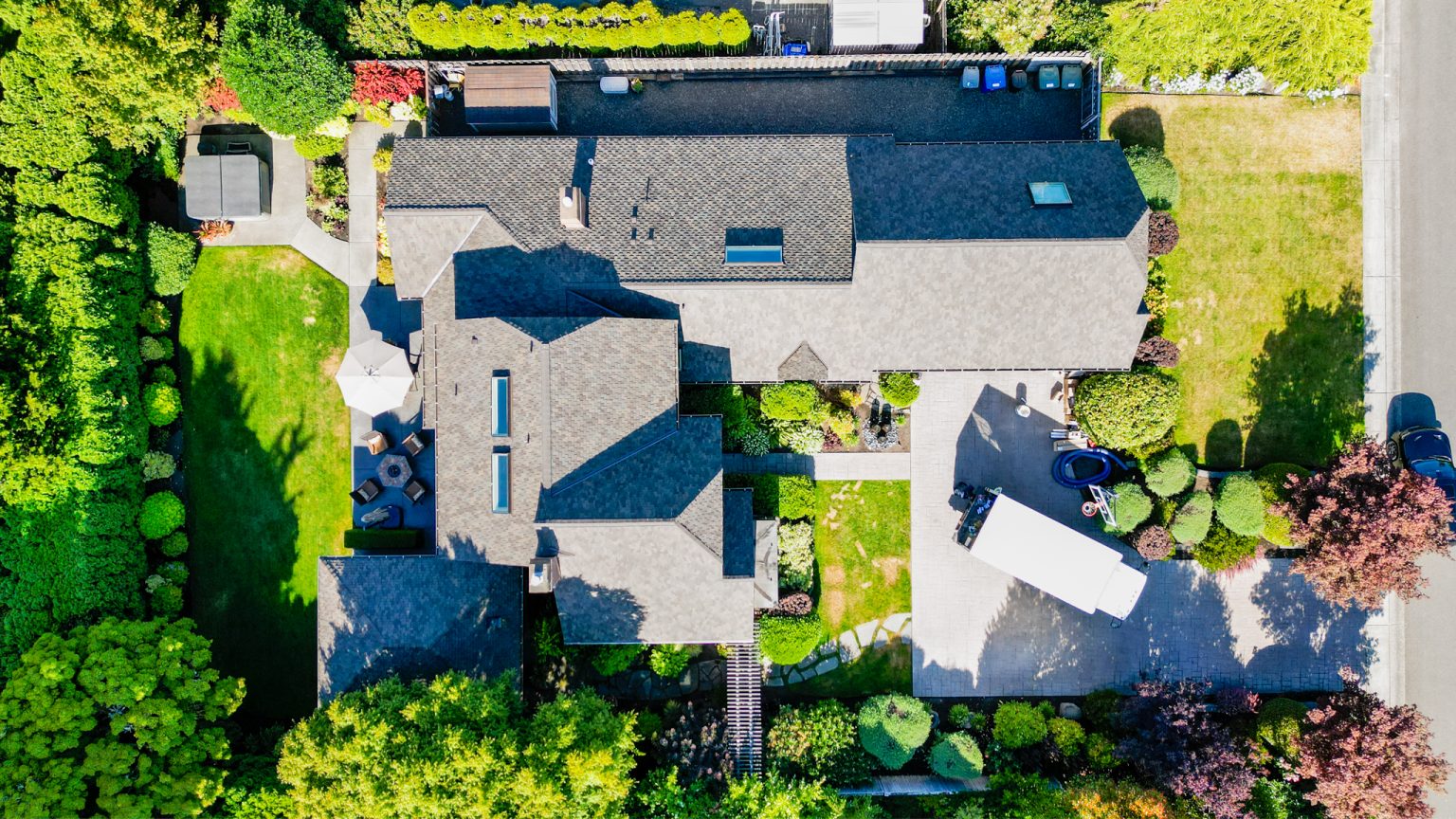 Overhead view of the Cedar Conversion to Asphalt Shingle Roof in Bellevue, Washington