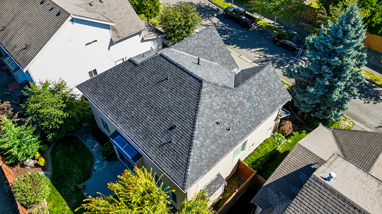 Aerial view of the New Composite Asphalt Shingle Roof in Maple Valley, Washington