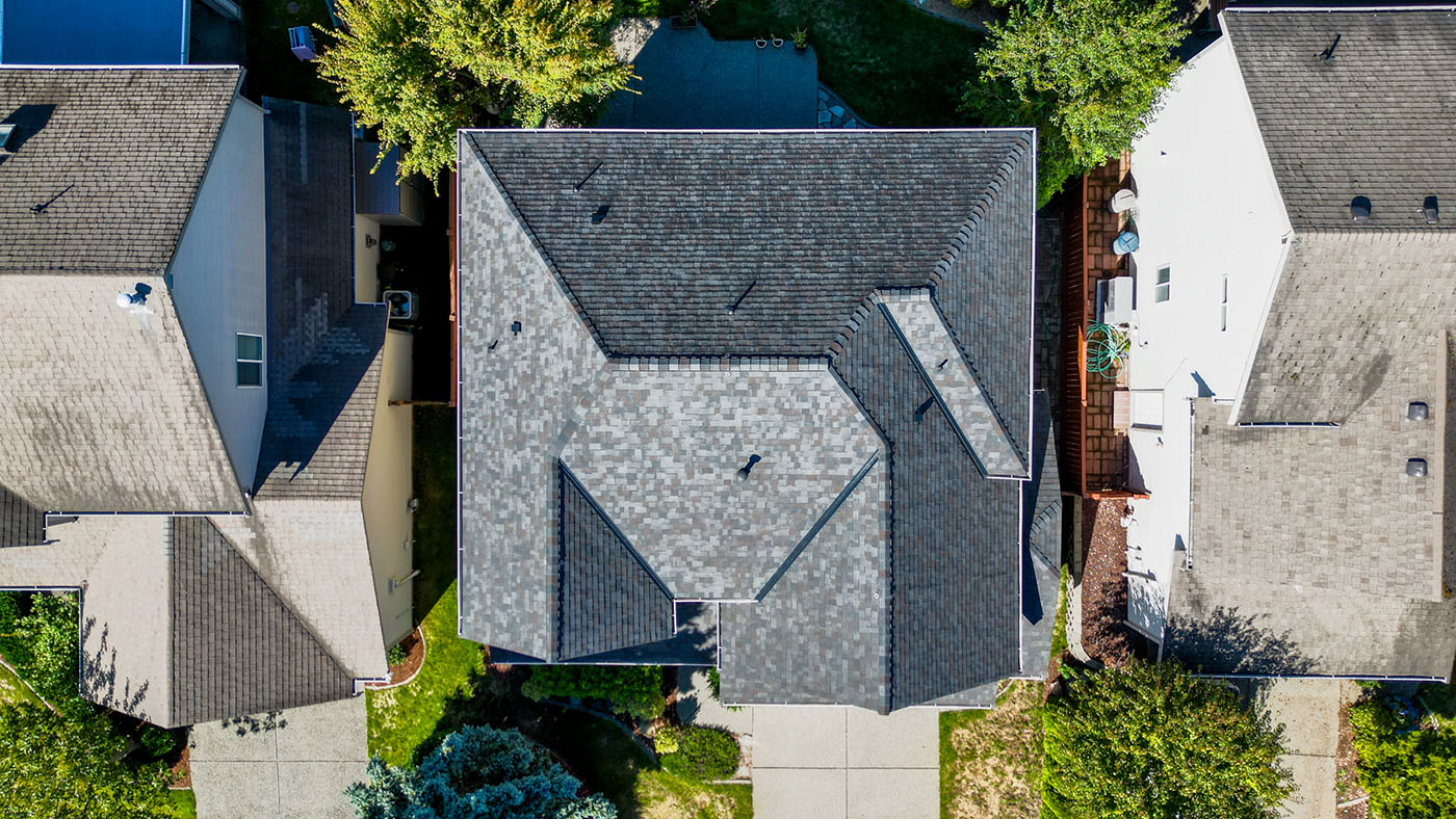 Overhead view of the New Composite Asphalt Shingle Roof in Maple valley, Washington